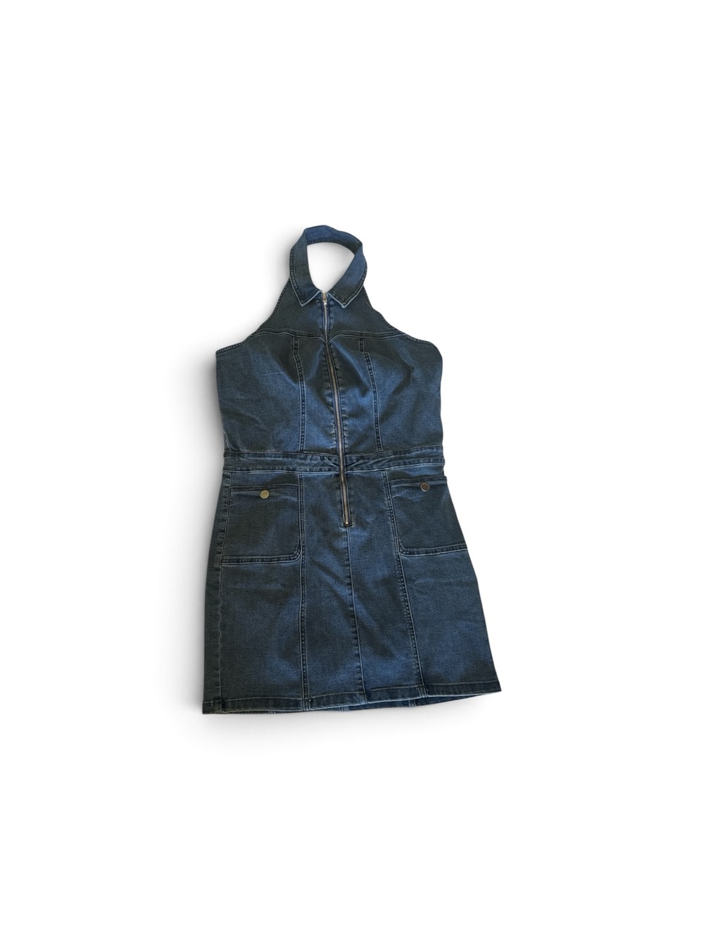 GUESS NWT Denim Halter Mini Dress XL Zip Front Y2K $148